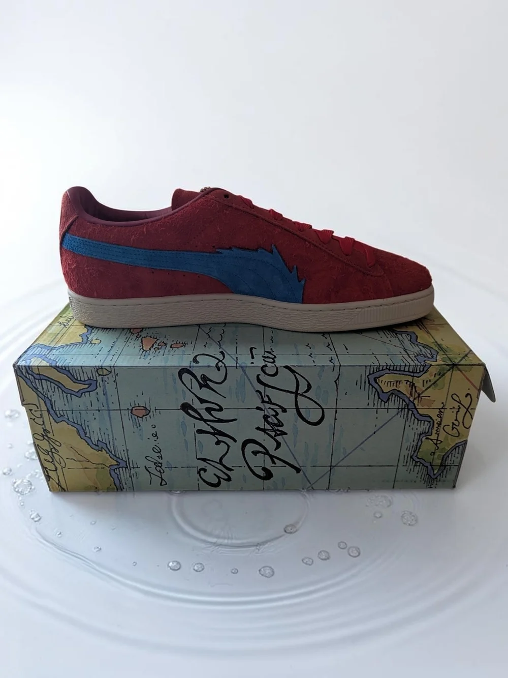 Puma Suede Men's Size 12 Red Blue Flame Stripe Gum Sole Sneaker